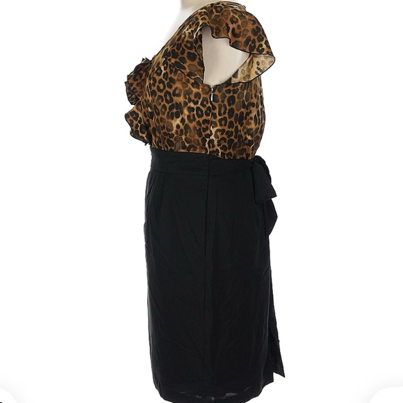 Express Black & Tan Leopard Print Ruffle Front Cocktail Party Dress Size 8 Med - Picture 3 of 9